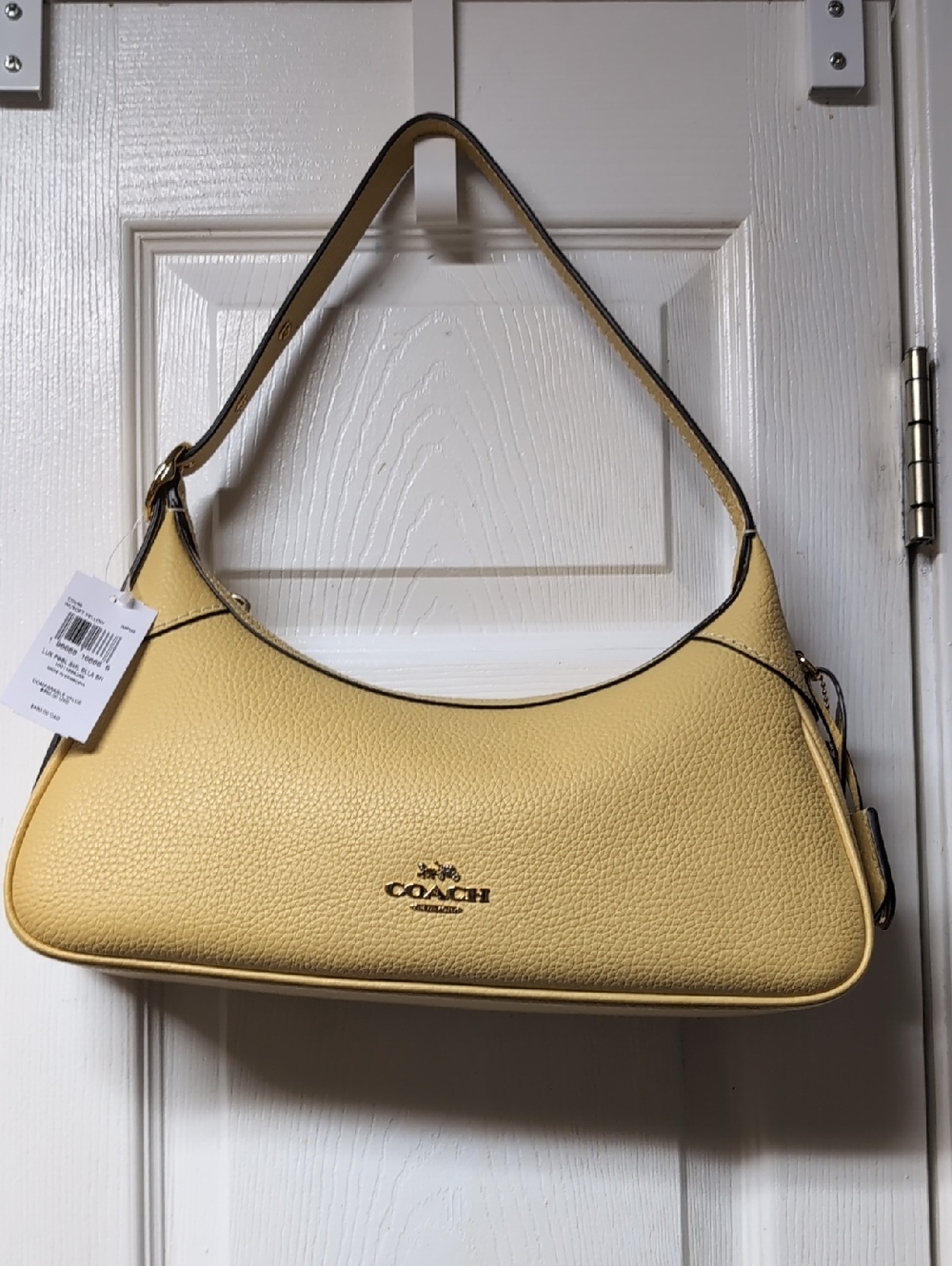 Coach Pebble Leather Shoulder Bag in Soft Yellow with Gold Hardware